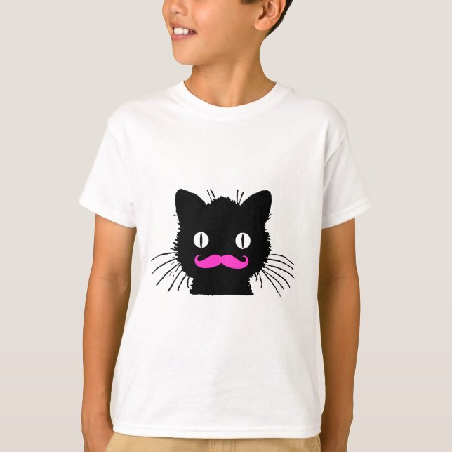 CAMISETA GATO NEGRO FUNNY PINK MUSTACHE (Anverso)