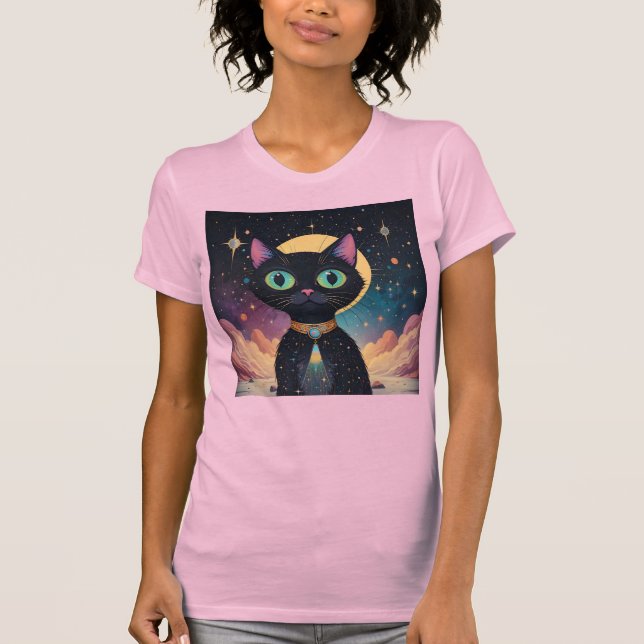Camiseta Gato negro futurista atómico en luz de la luna (Anverso)