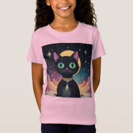 Camiseta Gato negro futurista atómico en luz de la luna