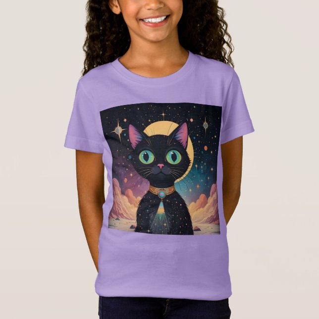Camiseta Gato negro futurista atómico en luz de la luna (Anverso)