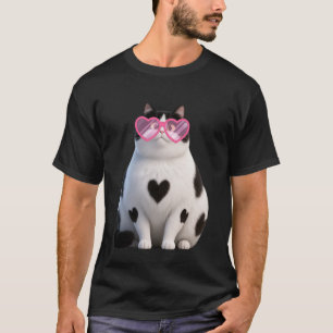 Camiseta Gato Negro Gatito Gafas Rojas Corazón Día de San V