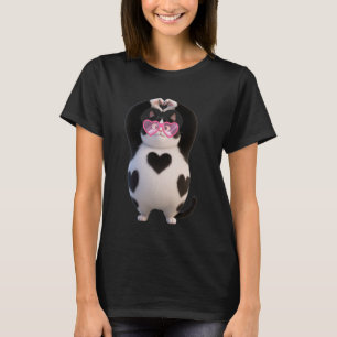 Camiseta Gato Negro Gatito Kawaii Amante Corazón Gafas Vale
