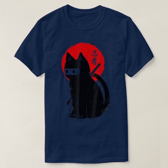 Camiseta Gato negro gatito negro gato Ninja gatito japonés  (Diseño del anverso)