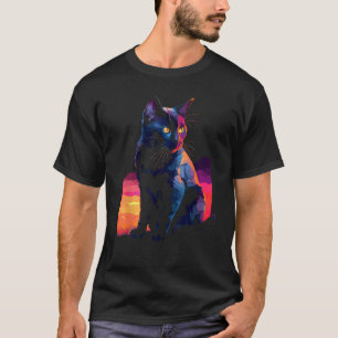 Camiseta Gato negro gato gato polígono gatos