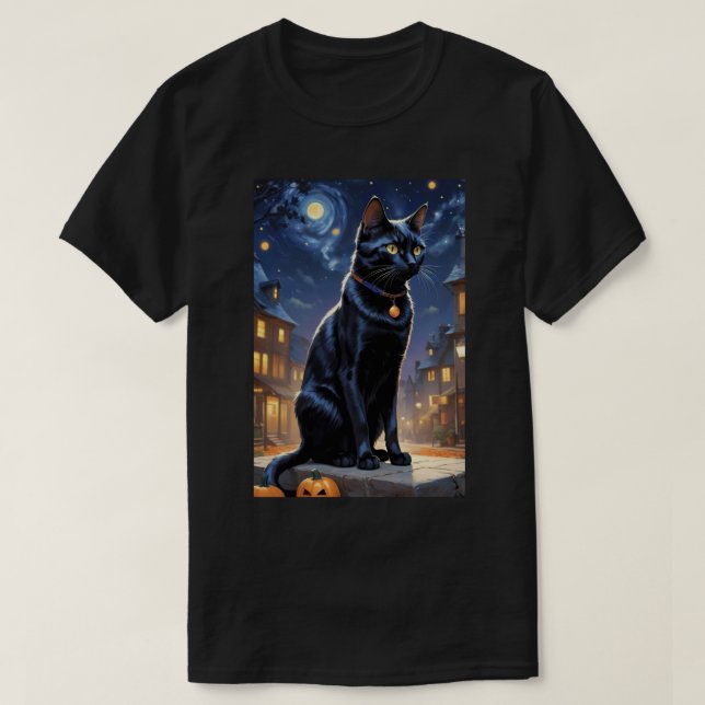 Camiseta Gato negro Gato Halloween Gato Amante de la camion (Diseño del anverso)
