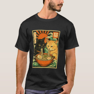 Camiseta Gato negro Gato naranja sorbiendo Ramen Gato japon
