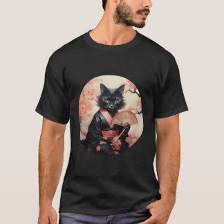 Camiseta Gato negro Geisha Mascota gracioso Kimono