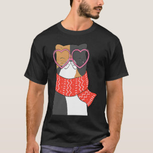 Camiseta Gato Negro Genial Gatito Gafas De Corazón Rojo Fel