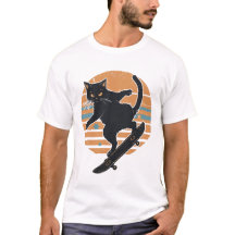 Gato Negro Genial Skateboarder Retro Atardecer 80s