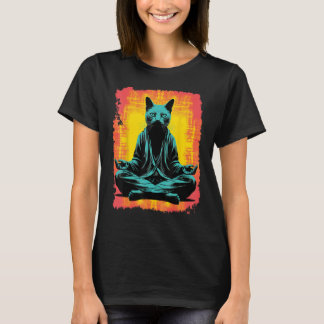 Camiseta Gato negro gracioso meditación de yoga