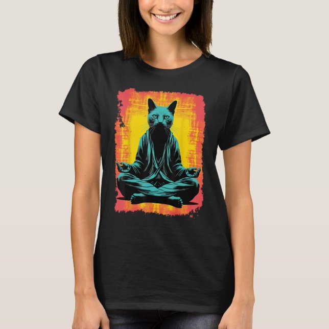 Camiseta Gato negro gracioso meditación de yoga (Anverso)