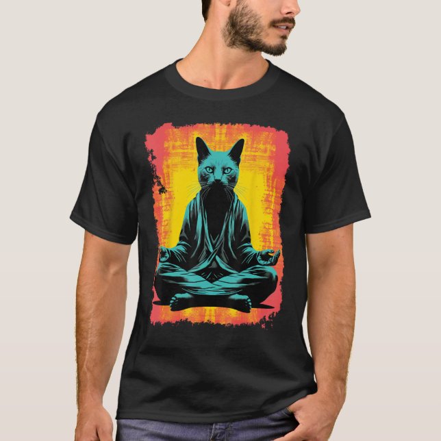 Camiseta Gato negro gracioso meditación de yoga (Anverso)