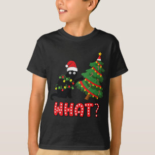 Camiseta Gato negro gracioso que presiona el árbol de Navid