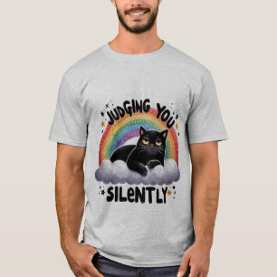 Camiseta Gato negro gruñón divertido "Juzgándote en silenci