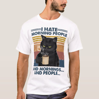 Camiseta Gato negro gruñón que bebe café que odio la noche