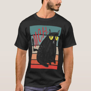 Camiseta Gato negro gruñón retro meh sarcástico gatito  gat