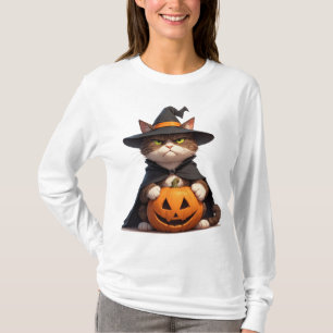 Camiseta Gato negro gruñón sosteniendo calabaza para Hallow