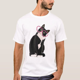 Camiseta Gato negro Guay Gatito Gatito Gafas de Corazón Roj