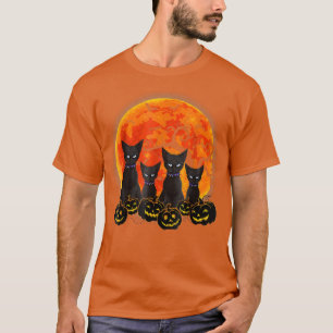 Camiseta Gato negro Halloween Calabazas con miedo Gato negr