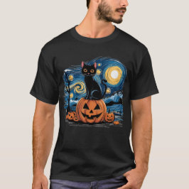 Camiseta Gato negro Halloween Gato ama al gato estrellado d