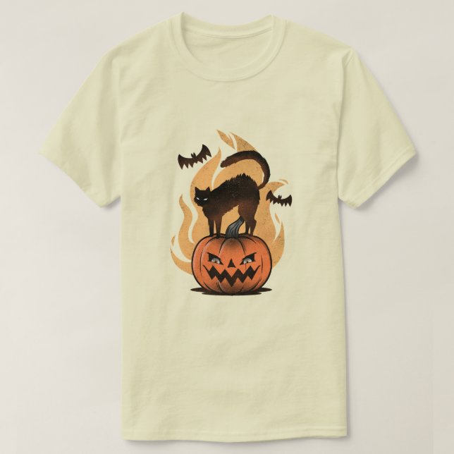 Camiseta Gato negro Halloween Gato ama al gato estrellado d (Diseño del anverso)