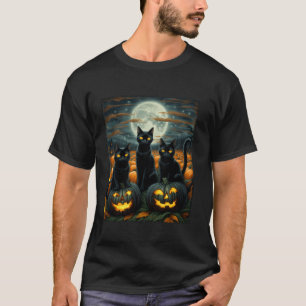 Camiseta Gato negro Halloween Gato Amantes de la luna estre