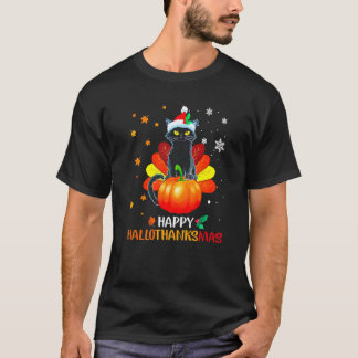 Camiseta Gato Negro Halloween y Feliz Navidad Feliz Sala