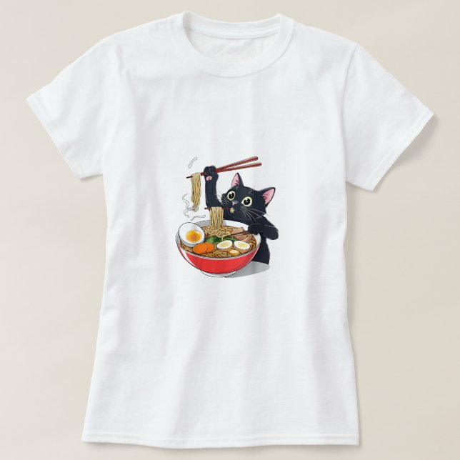 Camiseta "Gato negro hambriento con Ramen" (Diseño del anverso)