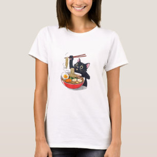 Camiseta "Gato negro hambriento con Ramen"