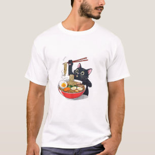 Camiseta "Gato negro hambriento con Ramen"