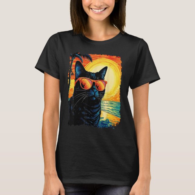 Camiseta Gato Negro Hawaiano (Anverso)