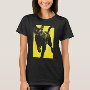 Camiseta Gato Negro Impresión Amarilla