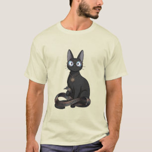Camiseta Gato negro inteligente con gafas y cinturón de inf