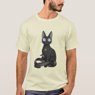 Camiseta Gato negro inteligente con gafas y cinturón de inf