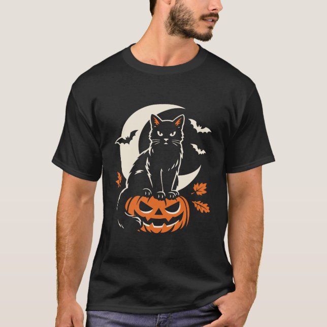 Camiseta Gato Negro Jack O Lantern Halloween (Anverso)