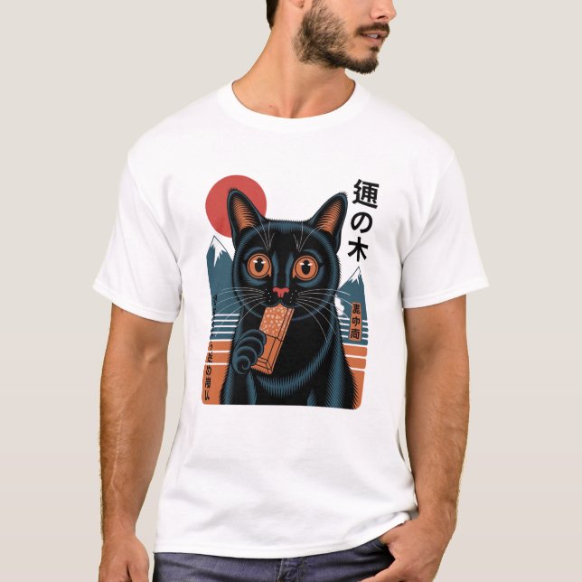 Camiseta Gato negro japonés con barra de caramelos - Manga  (Anverso)