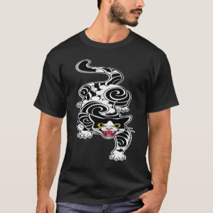 Camiseta Gato negro japonés único Gato oriental acechando