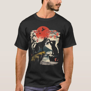 Camiseta Gato negro jugando en Sunset Japan Art Style Pri