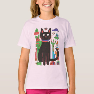 Camiseta Gato negro juguetón con acentos abstractos colorid
