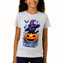 Gato negro juguetón con sombrero de bruja