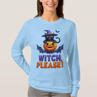 Camiseta Gato negro juguetón con sombrero de bruja