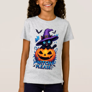 Camiseta Gato Negro Juguetón Con Sombrero De Bruja Para Hal
