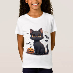 Camiseta Gato negro Kawaii con calabaza Halloween 🎃