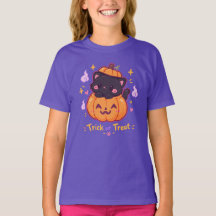 Gato negro Kawaii de Halloween Calabaza Truco o tr