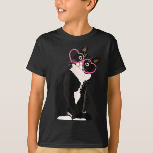 Camiseta Gato Negro Kawaii Gatito Corazón Rojo Gles Feliz D