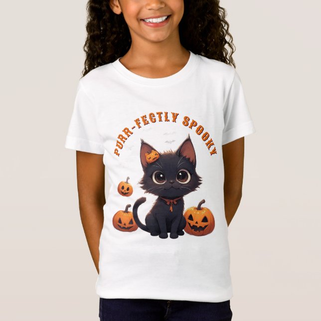 Camiseta Gato negro kawaii Halloween 🎃 (Anverso)