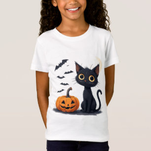 Camiseta Gato negro kawaii lindo Halloween divertido 🎃