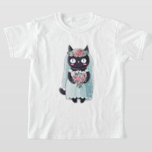 Camiseta Gato negro kawaii lindo que lleva un velo