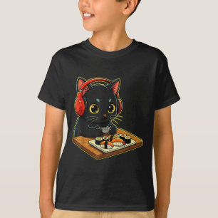 Camiseta Gato negro Kawaii lindo Sushi divertido Retro Japo