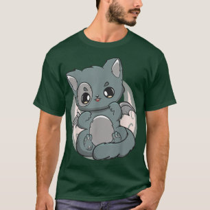 Camiseta Gato negro Kitten Cute Chibi Anime Neko Pastel Gót
